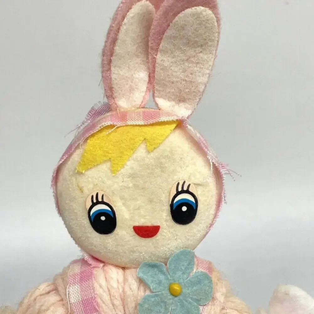 Felt Yarn Bunny Girl Doll Easter‎ Decoration Mid Century Taiwan Vintage